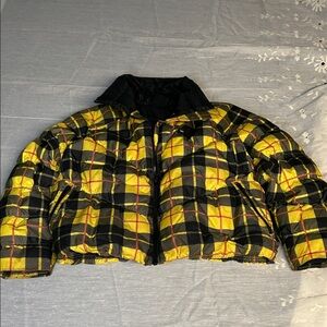 NIKE Yellow and Black Plaid Puffer Jacket